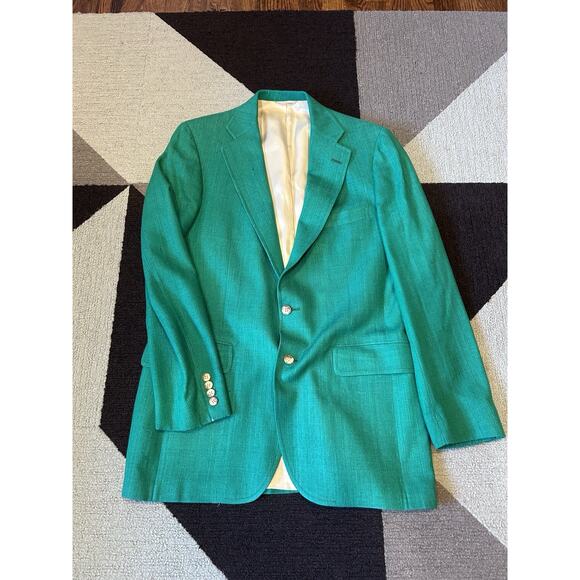 Chaps Vintage Emerald Green Blazer 100% Silk Sports Jacket‎ SZ 40 RARE FIND - Picture 1 of 9